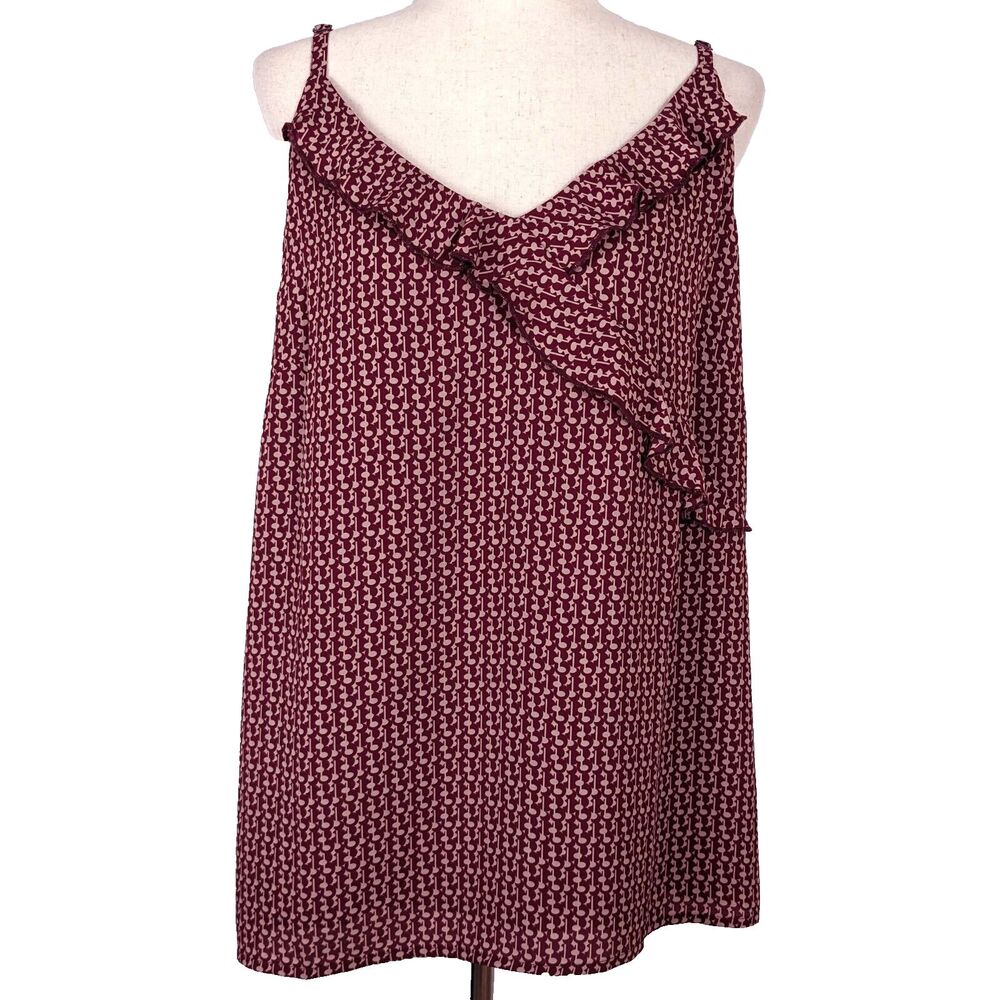 Cabi Fresco Purple Ruffle Cami Tank Top Womens LG Adjustable Strap